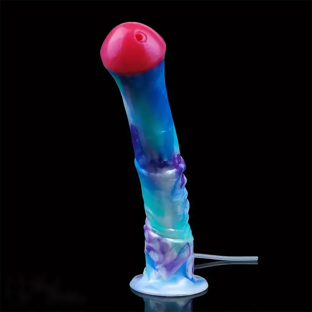 Mixed color ribbed squirting dildo, photo 2