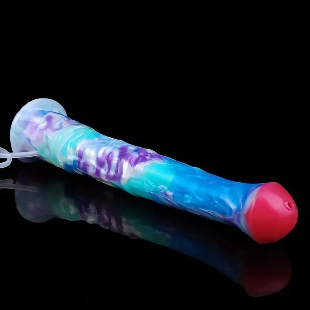 Mixed color ribbed squirting dildo, photo 3