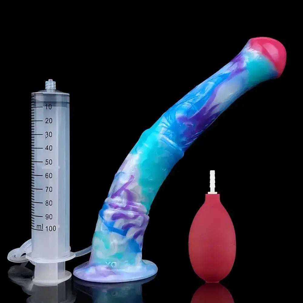 Mixed color ribbed squirting dildo, photo 7