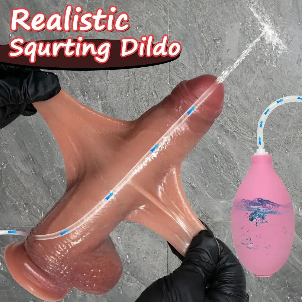Flesh-tone silicone squirting strap-on dildo, photo 1