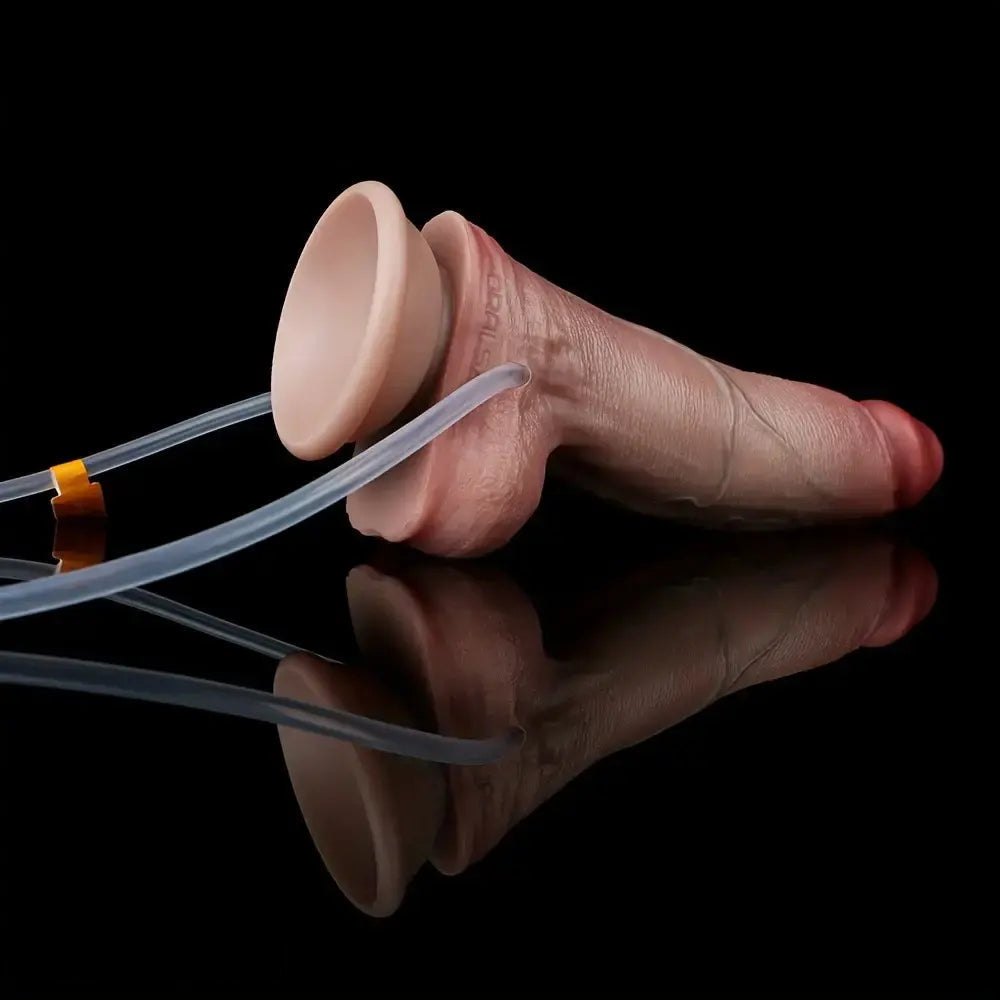 Flesh-toned realistic silicone dildo with suction cup base and syringe kit, photo 13