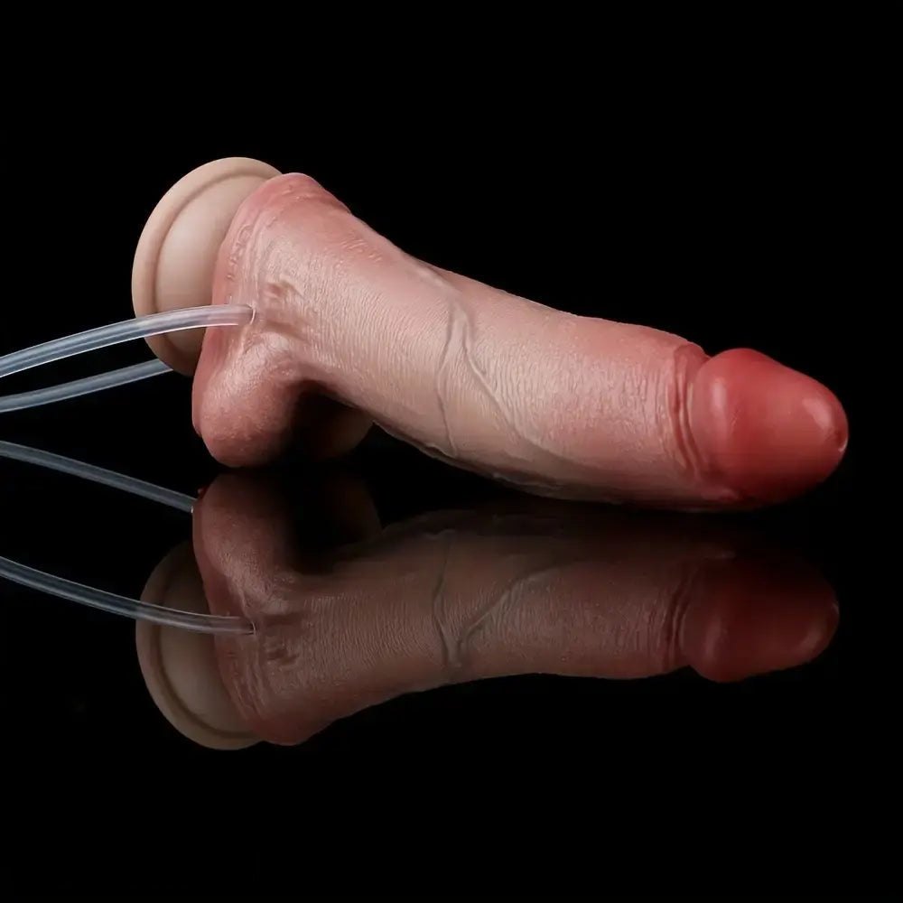 Flesh-toned realistic silicone dildo with suction cup base and syringe kit, photo 4