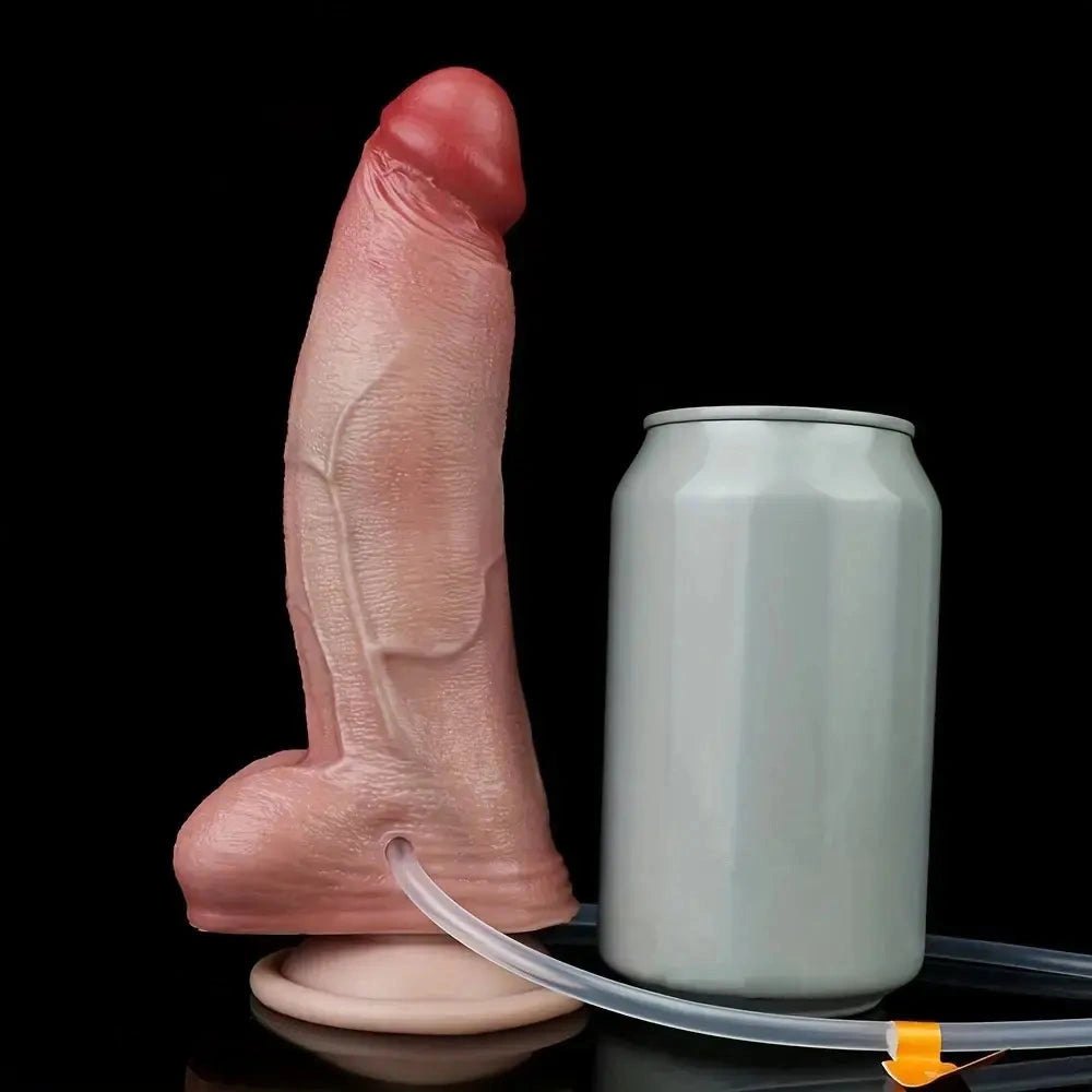 Flesh-toned realistic silicone dildo with suction cup base and syringe kit, photo 5