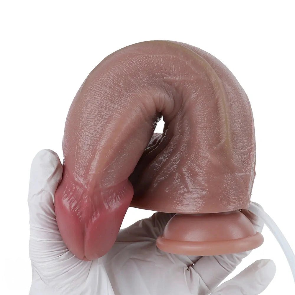 Flesh toned silicone squirting dildo with suction cup base, photo 7