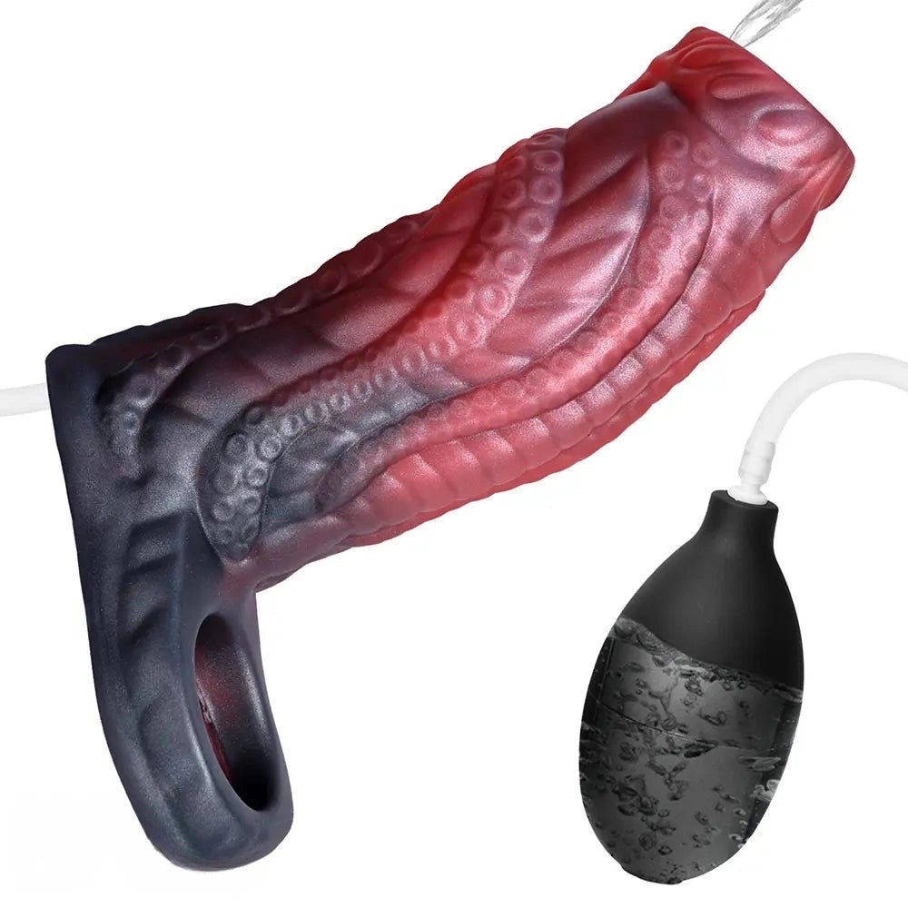 Red textured tentacle penis extension sleeve, photo 1