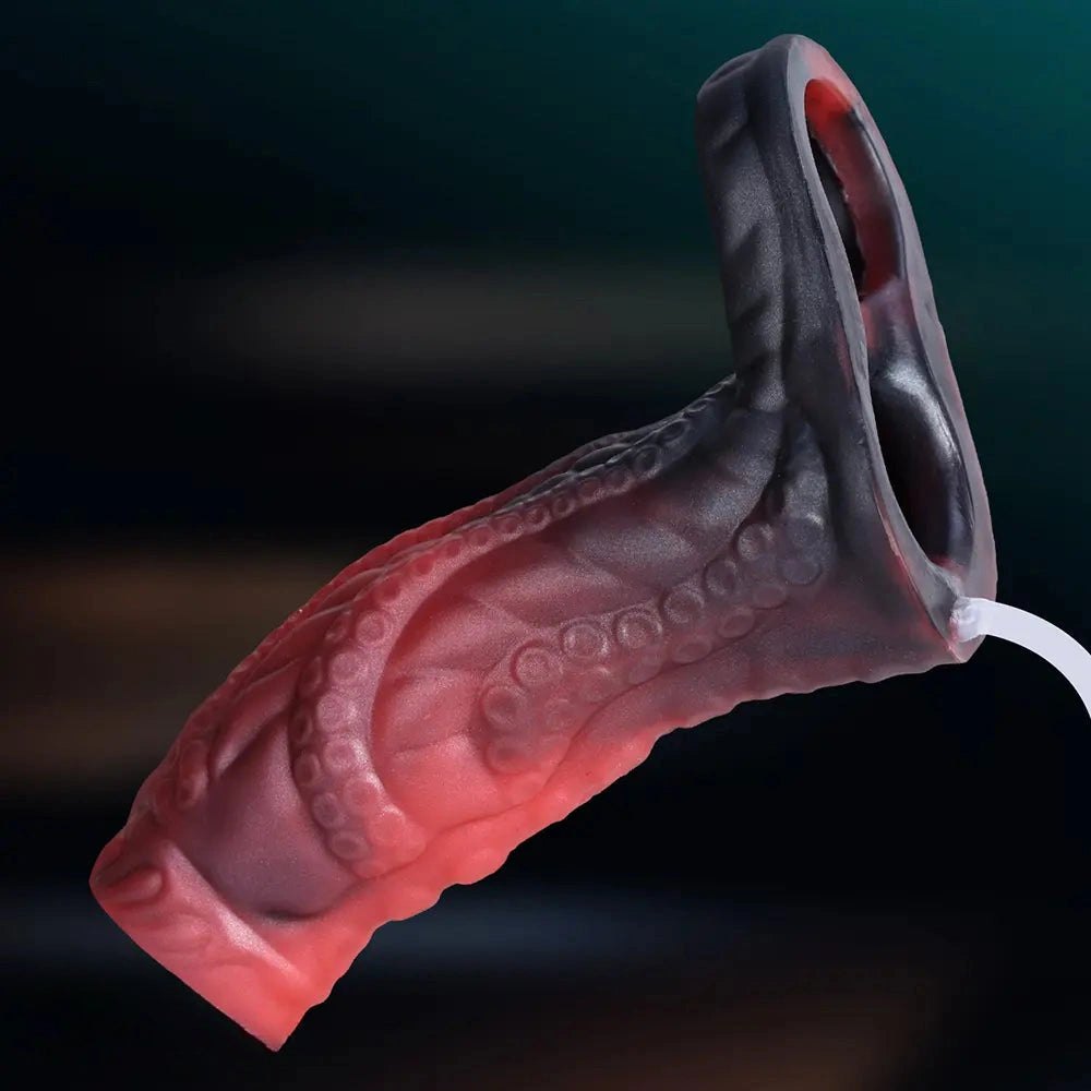 Red textured tentacle penis extension sleeve, photo 10
