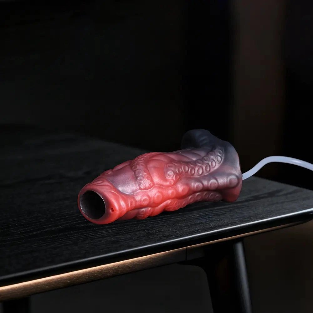 Red textured tentacle penis extension sleeve, photo 11