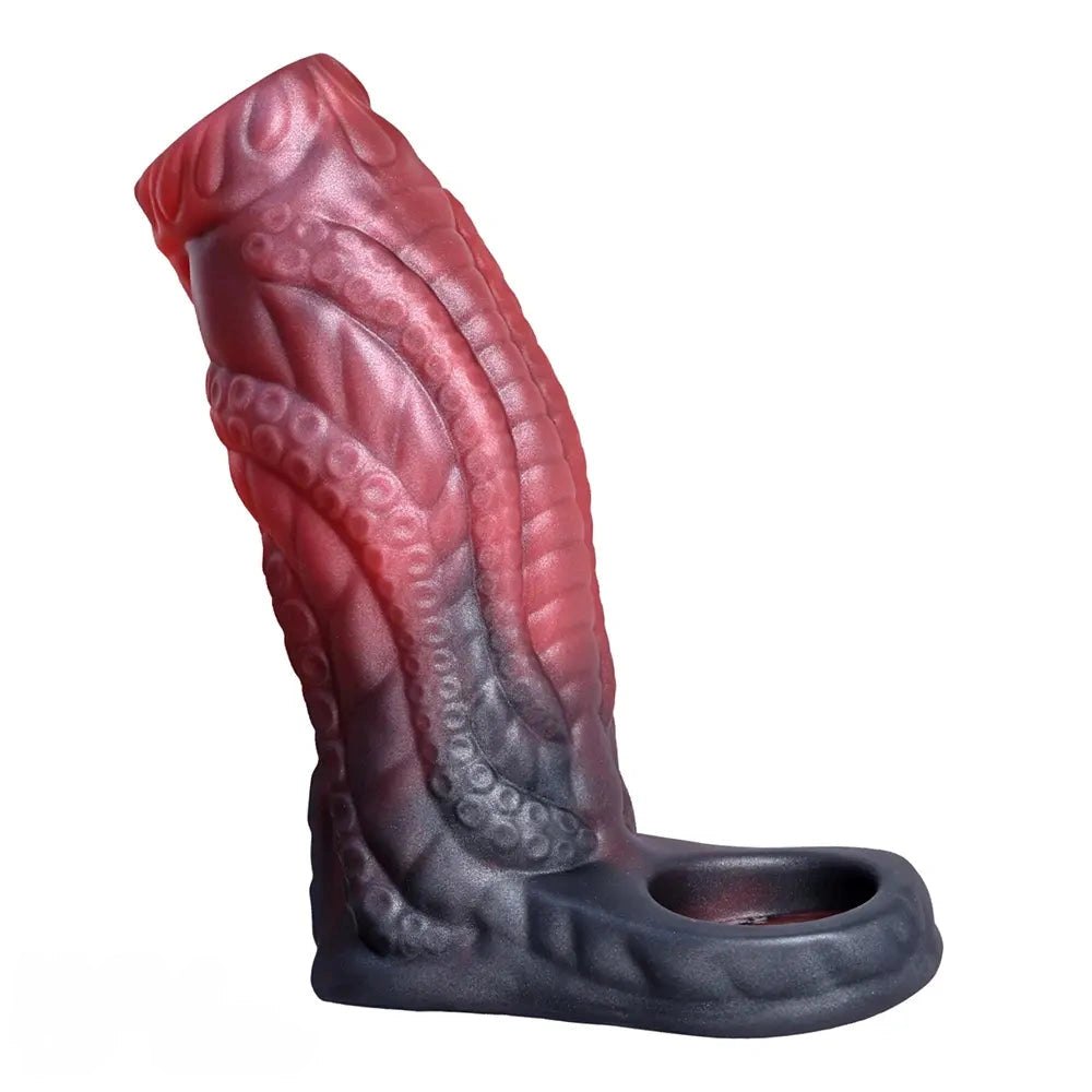 Red textured tentacle penis extension sleeve, photo 3