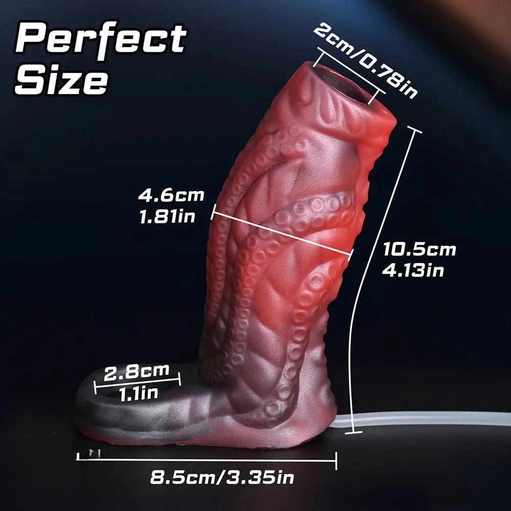 Red textured tentacle penis extension sleeve, photo 4
