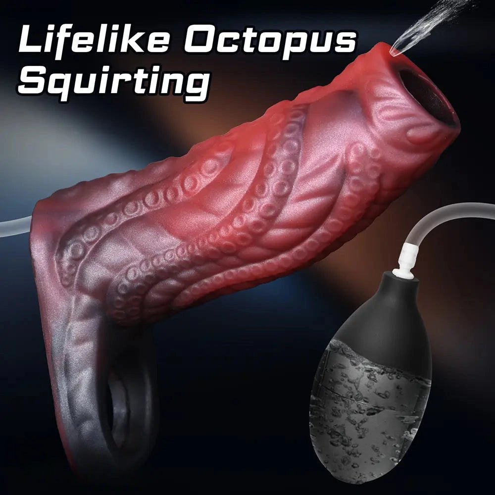 Red textured tentacle penis extension sleeve, photo 5