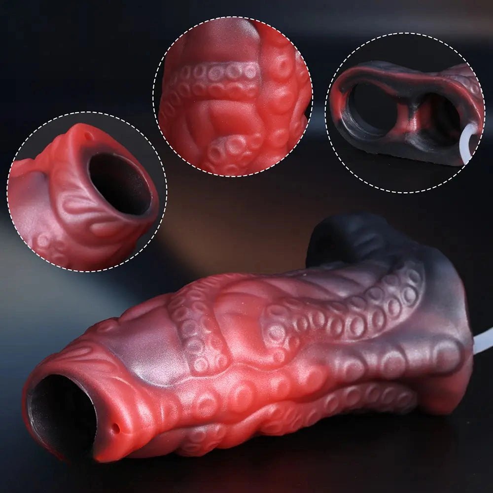 Red textured tentacle penis extension sleeve, photo 6