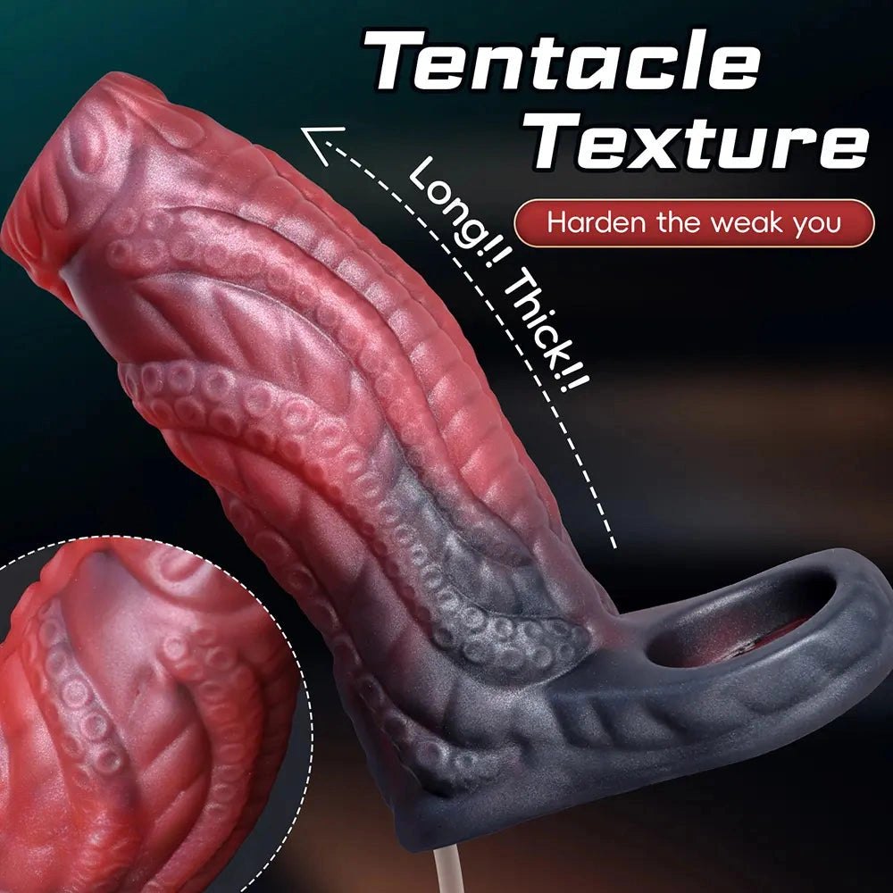 Red textured tentacle penis extension sleeve, photo 7