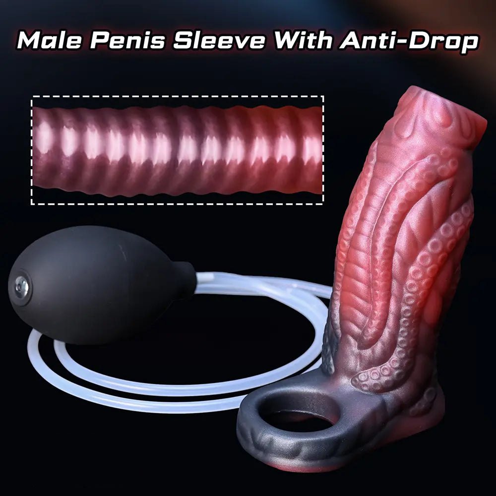 Red textured tentacle penis extension sleeve, photo 8