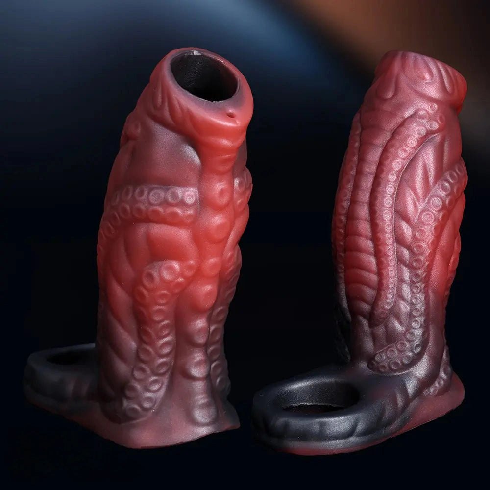 Red textured tentacle penis extension sleeve, photo 9