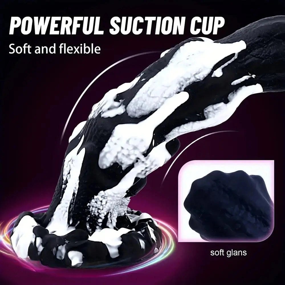 Black and white textured fantasy dildo, photo 7