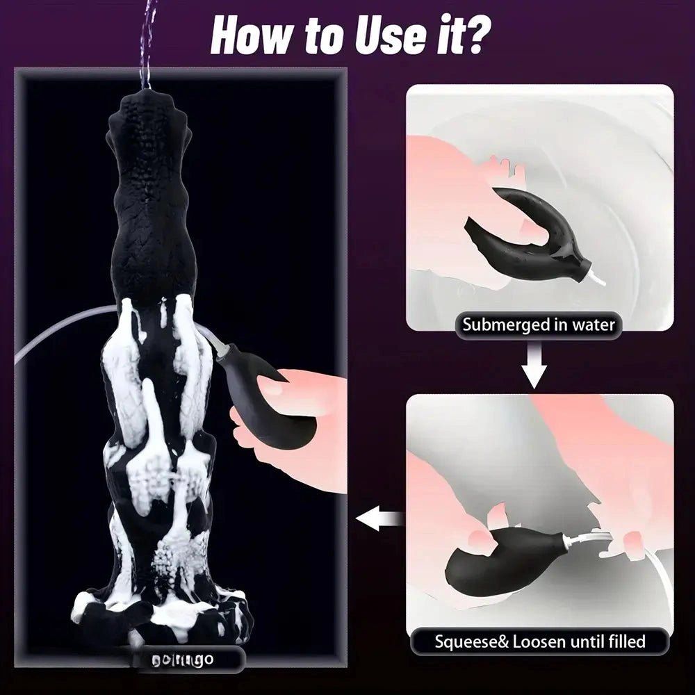 Black and white textured fantasy dildo, photo 9