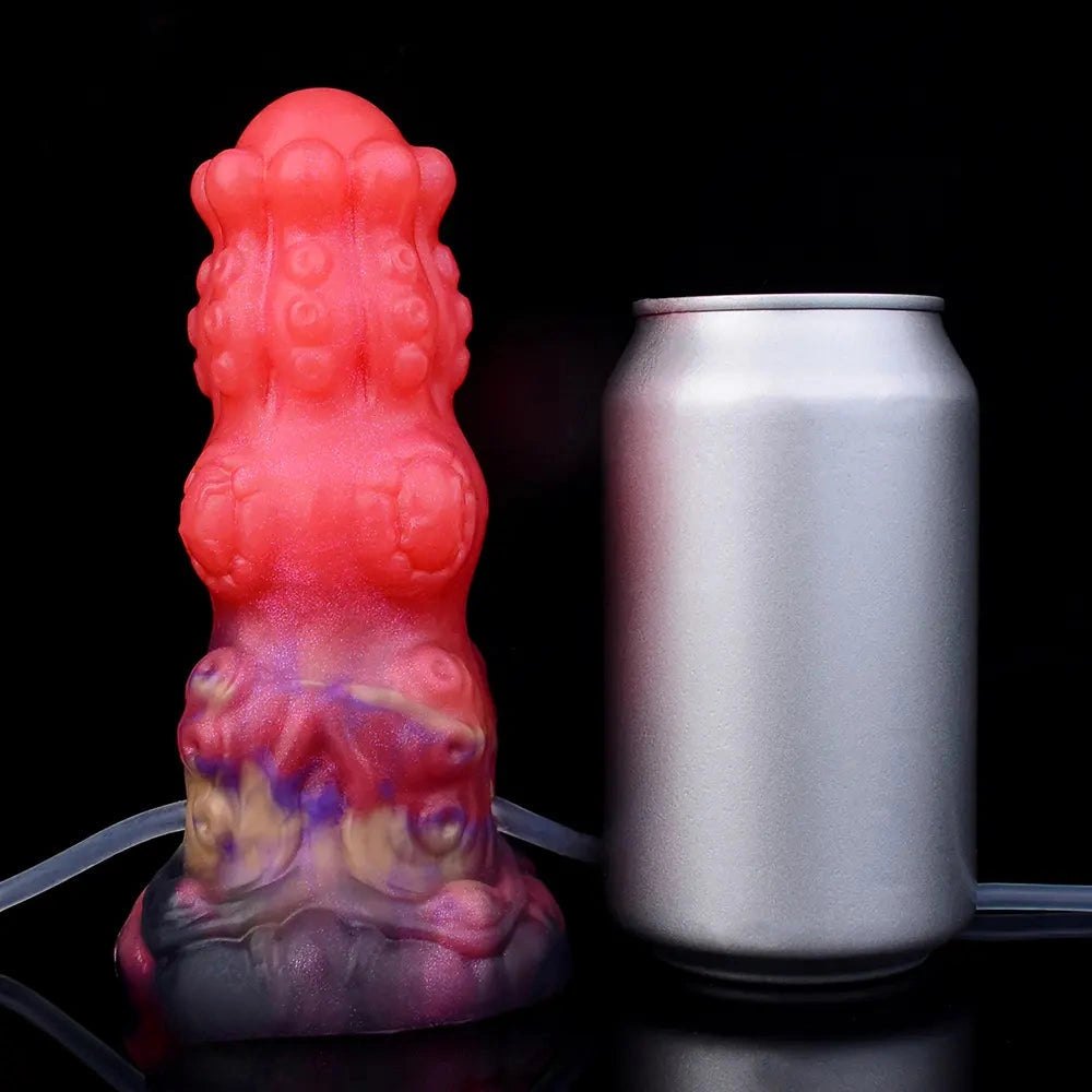 Red squirting thick silicone fantasy dildo, photo 11