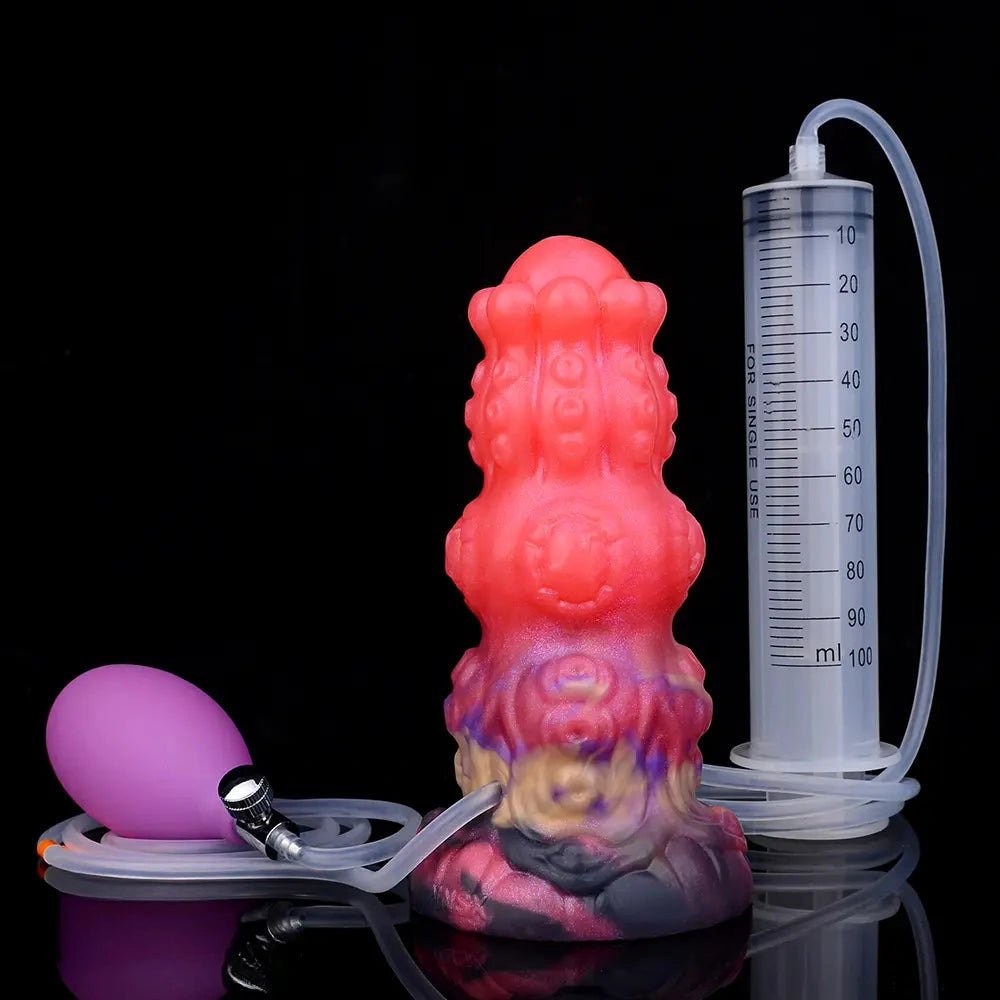 Red squirting thick silicone fantasy dildo, photo 15