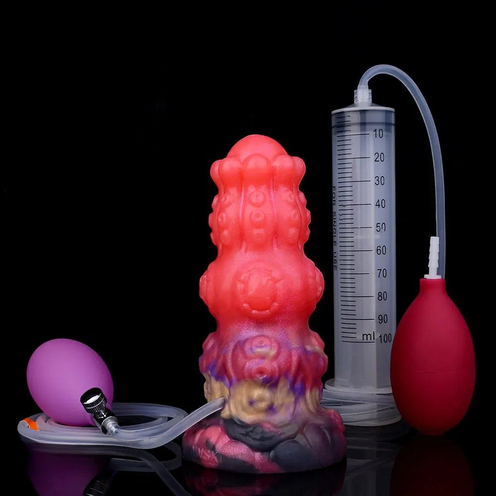 Red squirting thick silicone fantasy dildo, photo 16