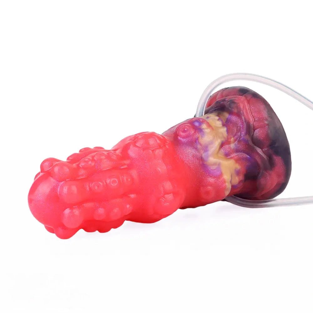 Red squirting thick silicone fantasy dildo, photo 5