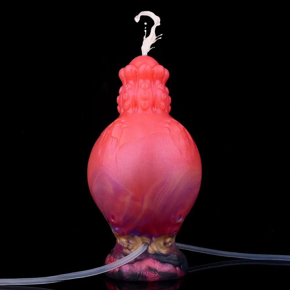 Red squirting thick silicone fantasy dildo, photo 7