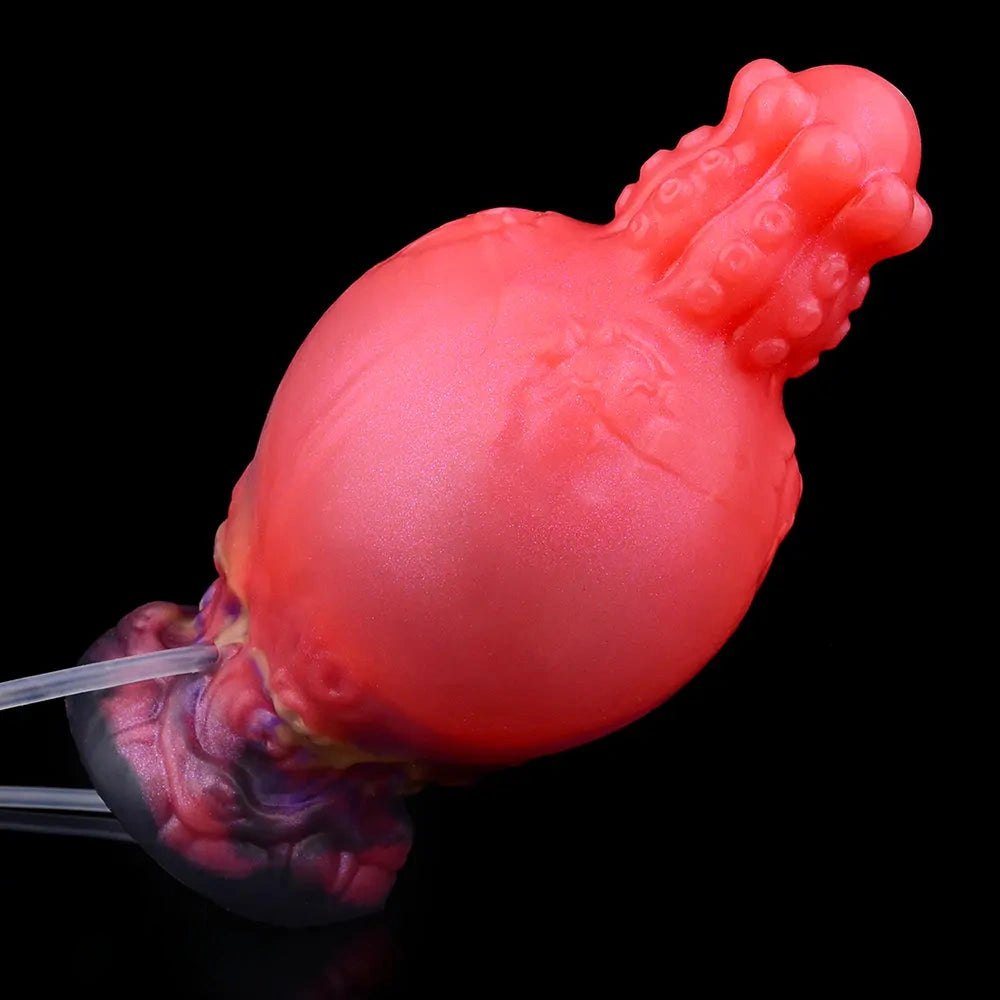 Red squirting thick silicone fantasy dildo, photo 9