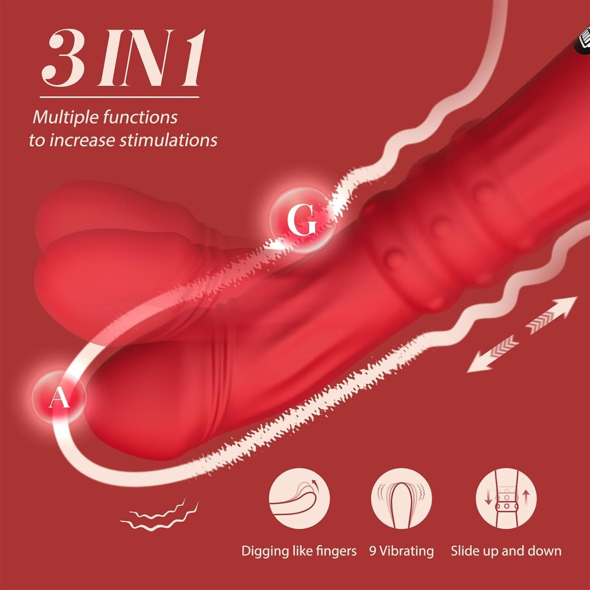 Red steel-textured G-spot vibrator, photo 2