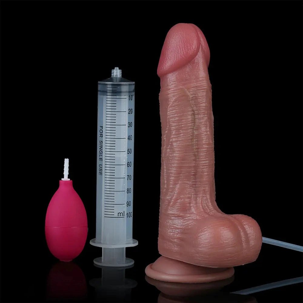 Flesh tone silicone strap-on ejaculating dildo, photo 8