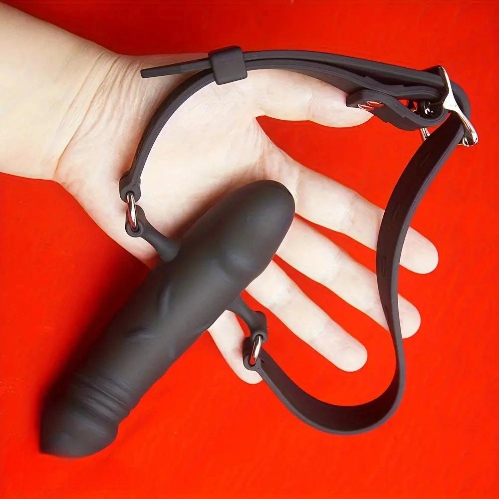 Black silicone strap on face gag, photo 3
