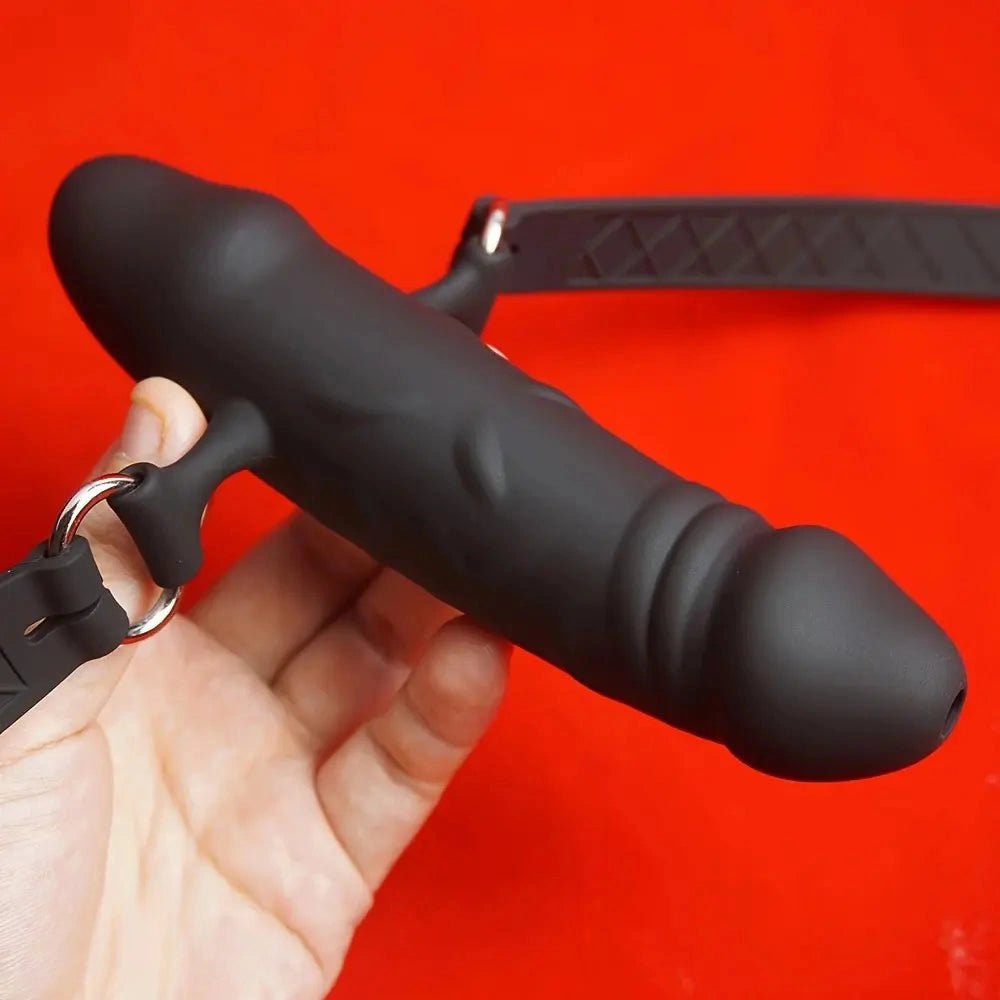 Black silicone strap on face gag, photo 7
