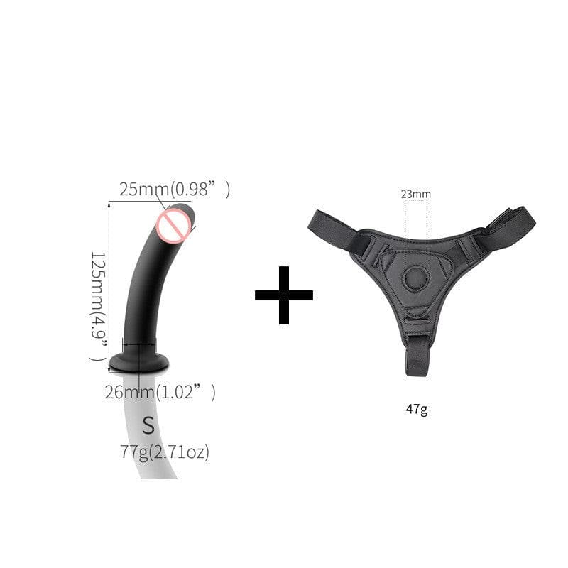 Leather Pants + Small Round Anal Plug black leather strap-on harness with silicone dildo