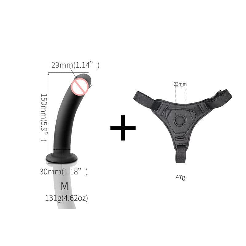 Black leather strap-on harness with silicone dildo, photo 6