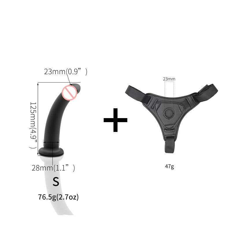 Black leather strap-on harness with silicone dildo, photo 7
