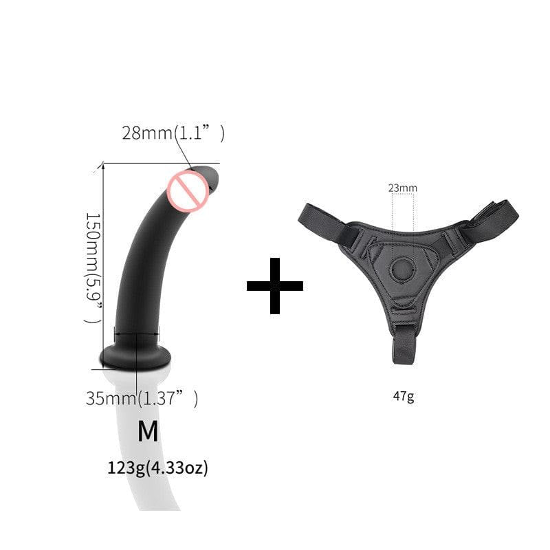 Black leather strap-on harness with silicone dildo, photo 8