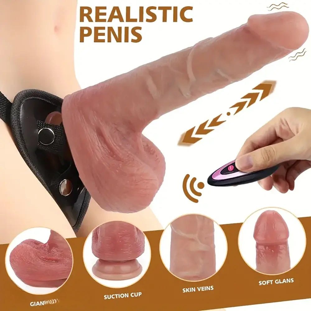 Flesh-toned strap-on vibrating dildo, photo 2