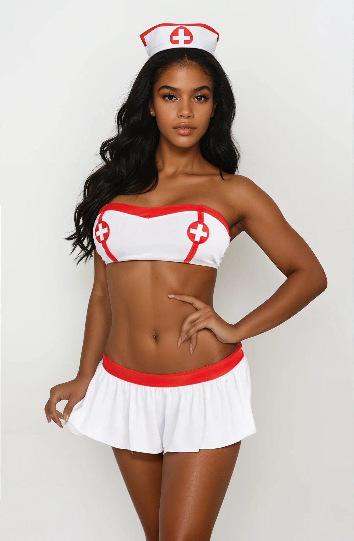 As Shown strapless bandeau nurse roleplay costume