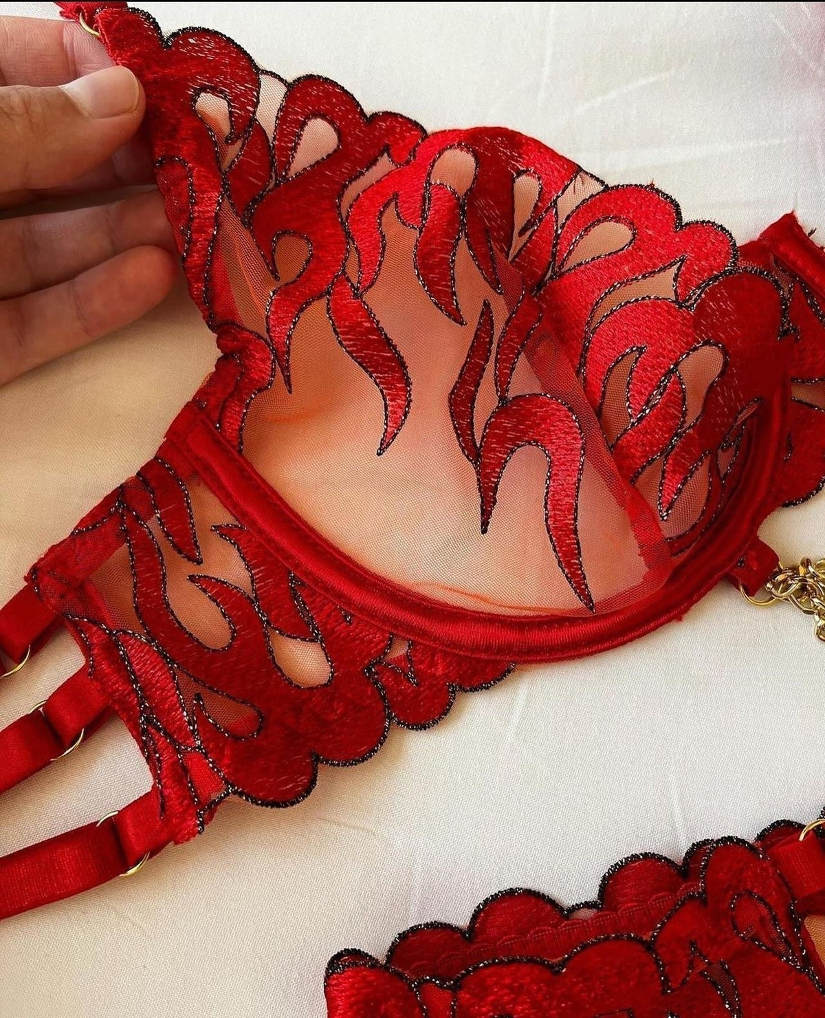 Strappy cage lace chain garter set, photo 5