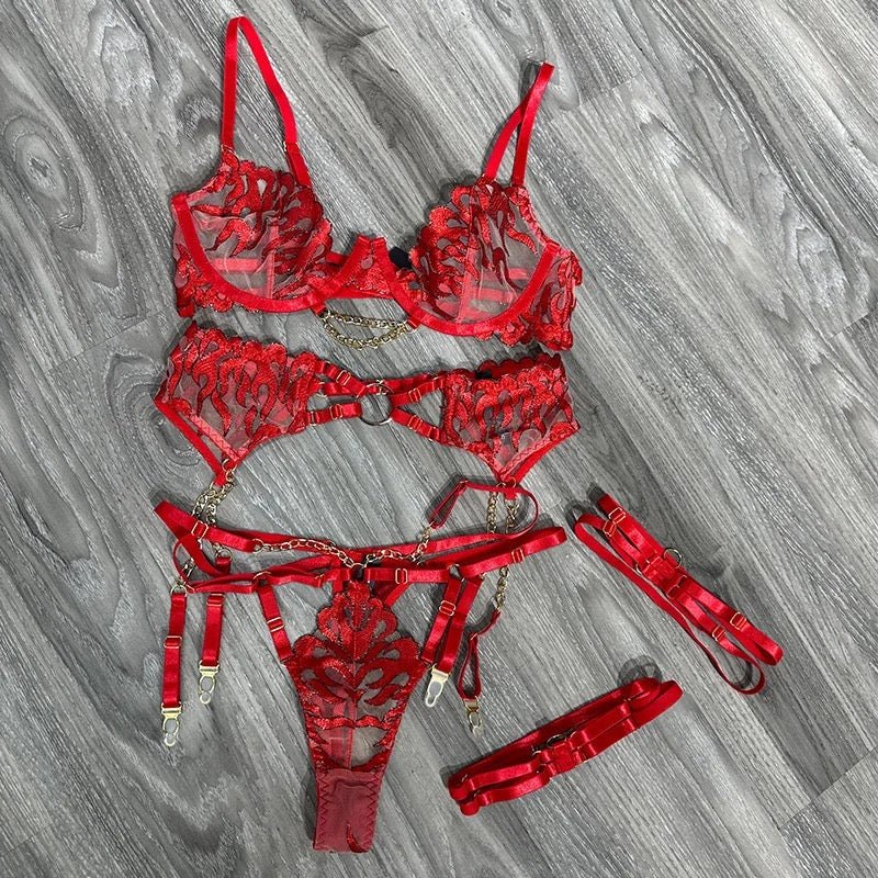 Strappy cage lace chain garter set, photo 7