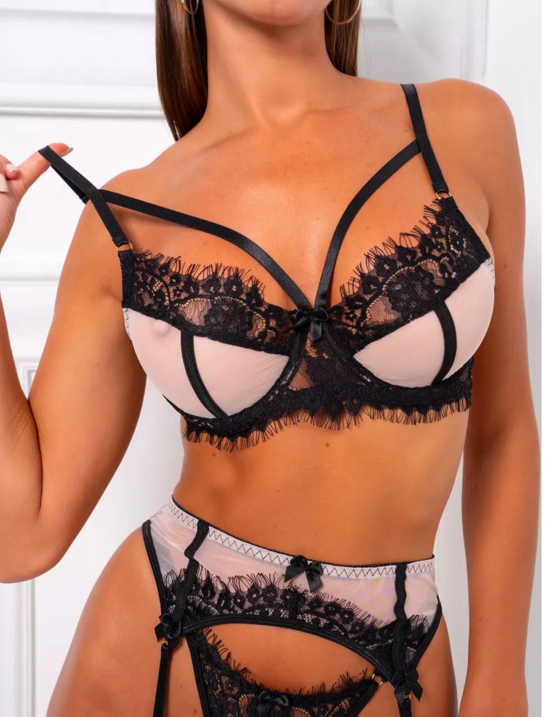 Strappy cage lace garter set, photo 4