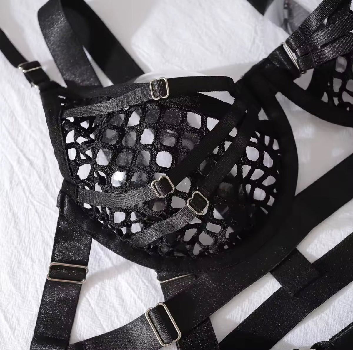 Strappy cutout mesh garter lingerie set, photo 4