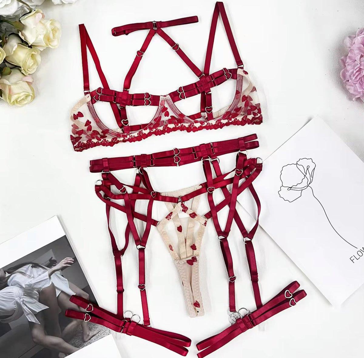 Strappy cutout mesh garter set, photo 6