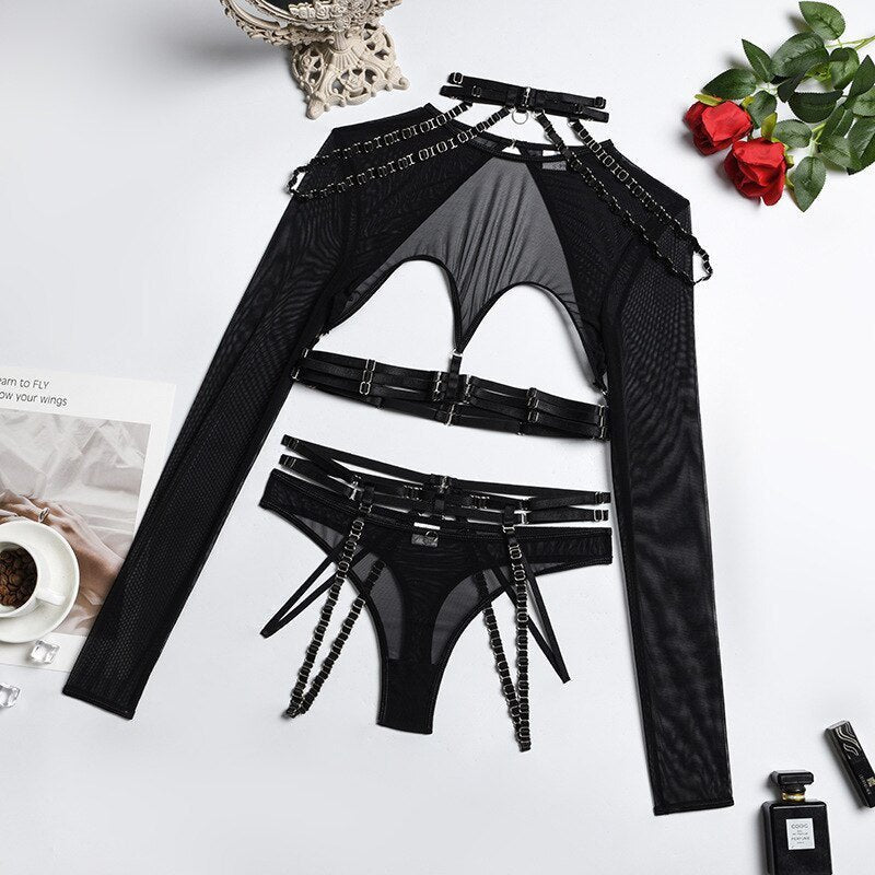 Strappy cutout sheer bra set, photo 2