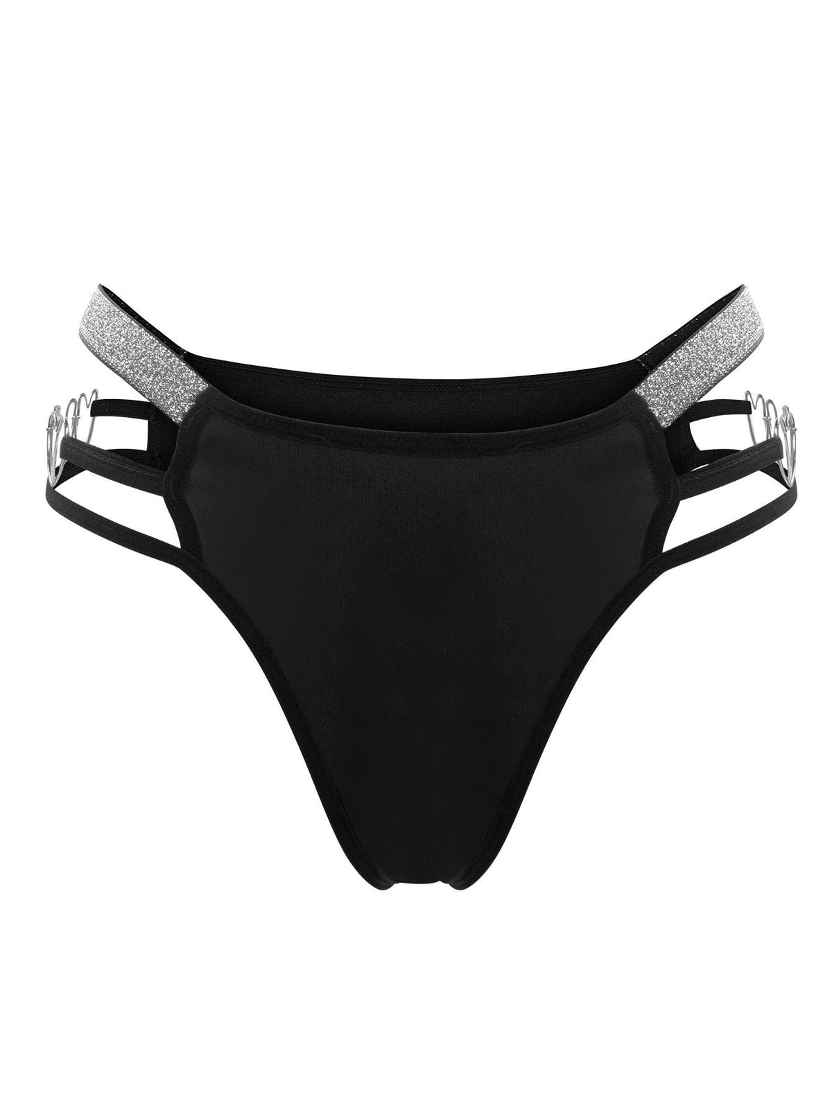 Black strappy heart button ribbon thong