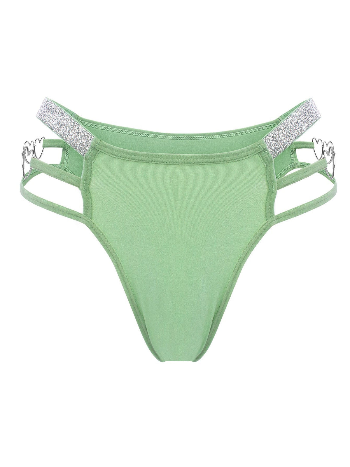 Green strappy heart button ribbon thong