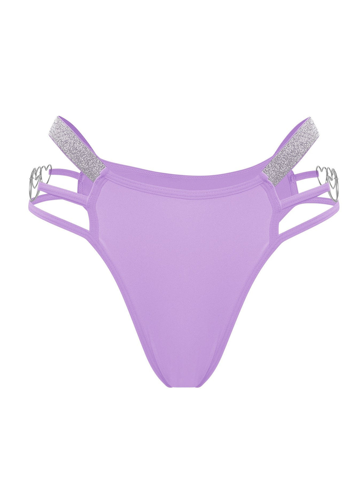 Purple strappy heart button ribbon thong