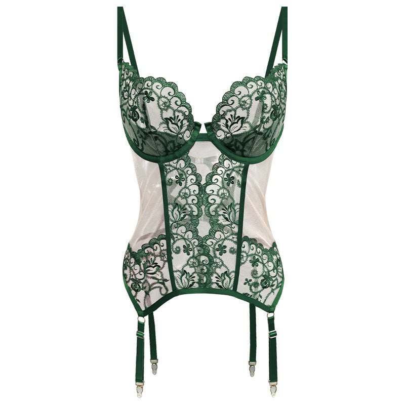 Jumpsuit (emerald Green) strappy lace corset garter bustier set