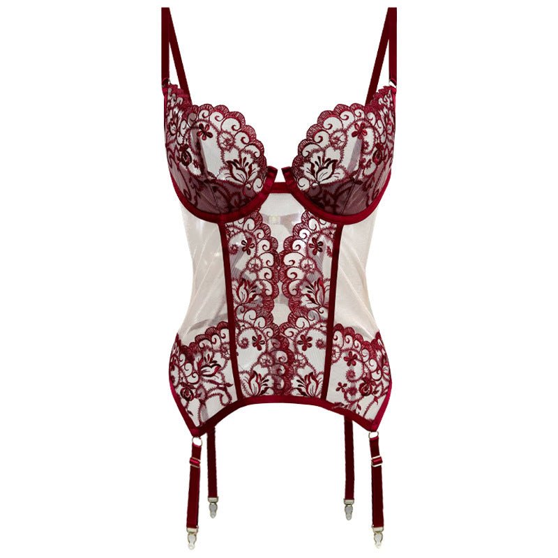 Jumpsuit (peugeot Red) strappy lace corset garter bustier set