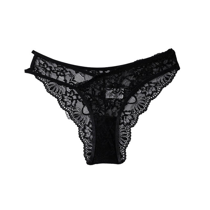Black strappy lace g string cotton panty