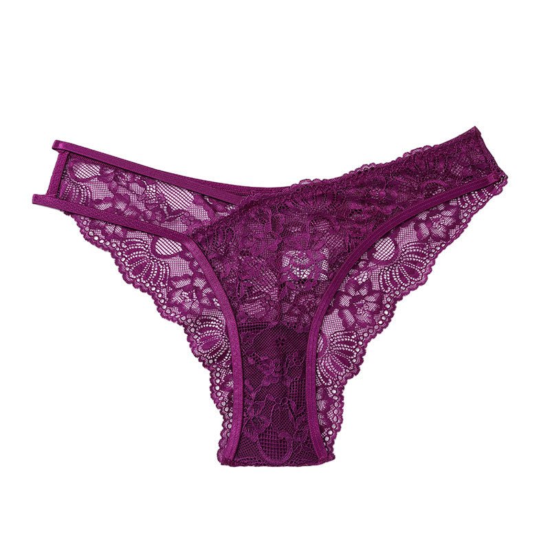 Purple strappy lace g string cotton panty