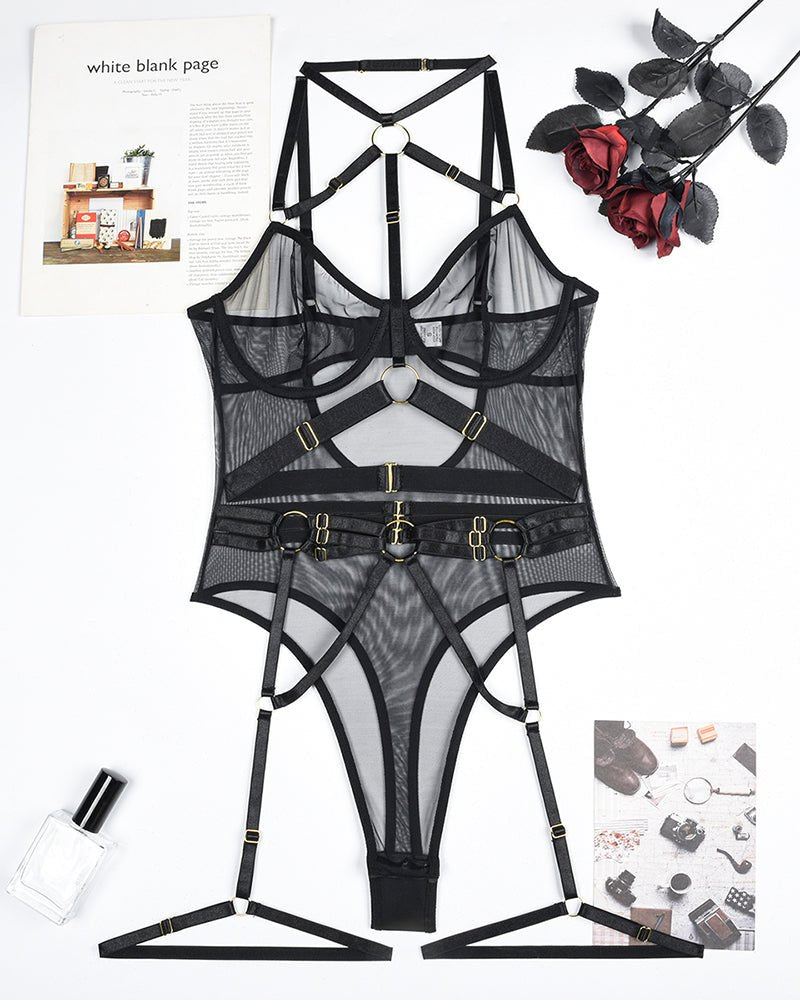Strappy mesh bodysuit steel ring, photo 7